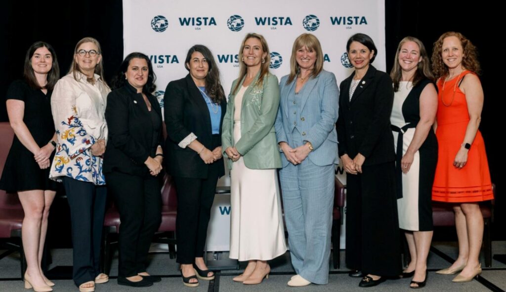 2026-2027 WISTA USA Board of Directors:  (Left to Right: Sara Kuebel, Sarah Scherer, Christina Liviakis Gianopulos, Marlene Nicolaou-Boyer, Sarah Brennan, Meredith Kirby, Sarah Sangmeister, Jillian Tobias, Kassandra Savicki.)